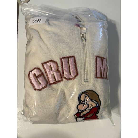 Vintage Disney Grumpy Fleece Hoodie Pullover XL Snow White Dwarf Sherpa Cream - Picture 11 of 11